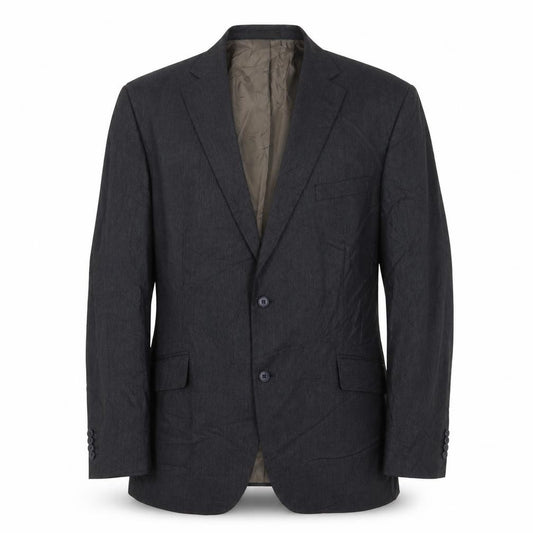 Front view of Marks & Spencer men’s blue polyester jacket suit jacket, size 44, regular