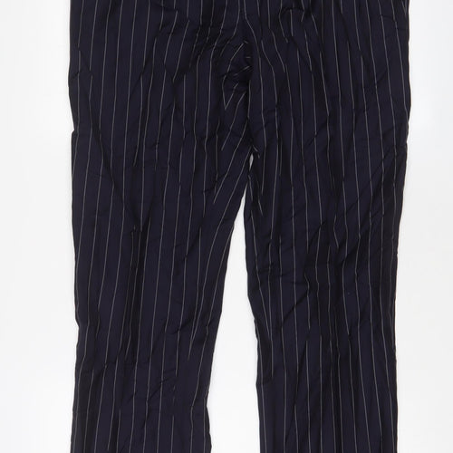 T.M.Lewin Mens Blue Striped Wool Trousers Size 42 in L32 in Regular Hook & Eye