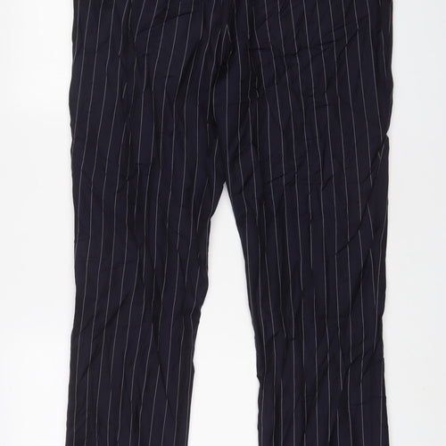 T.M.Lewin Mens Blue Striped Wool Trousers Size 42 in L32 in Regular Hook & Eye
