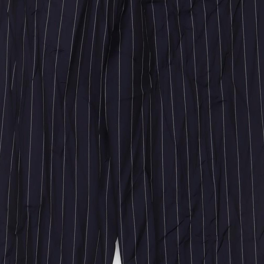 T.M.Lewin Mens Blue Striped Wool Trousers Size 42 in L32 in Regular Hook & Eye