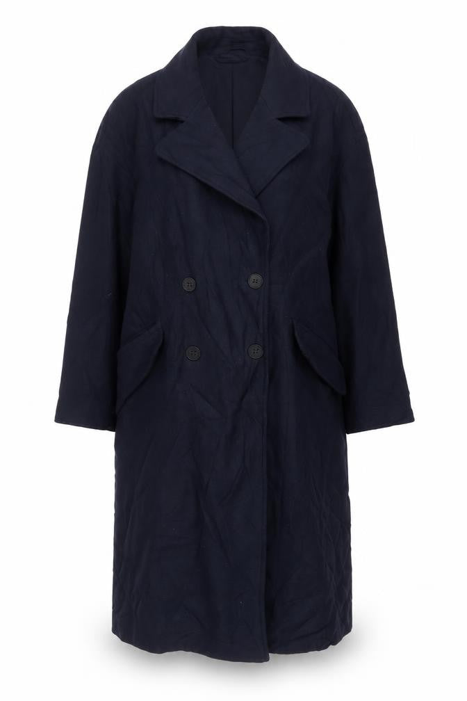 Front view of Zara women’s blue overcoat coat, size S, button