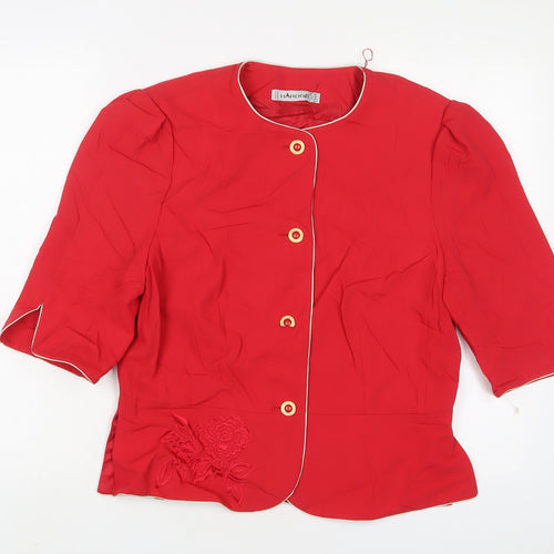 Hardob Womens Red Jacket Blazer Size 14 Button - Embroidered