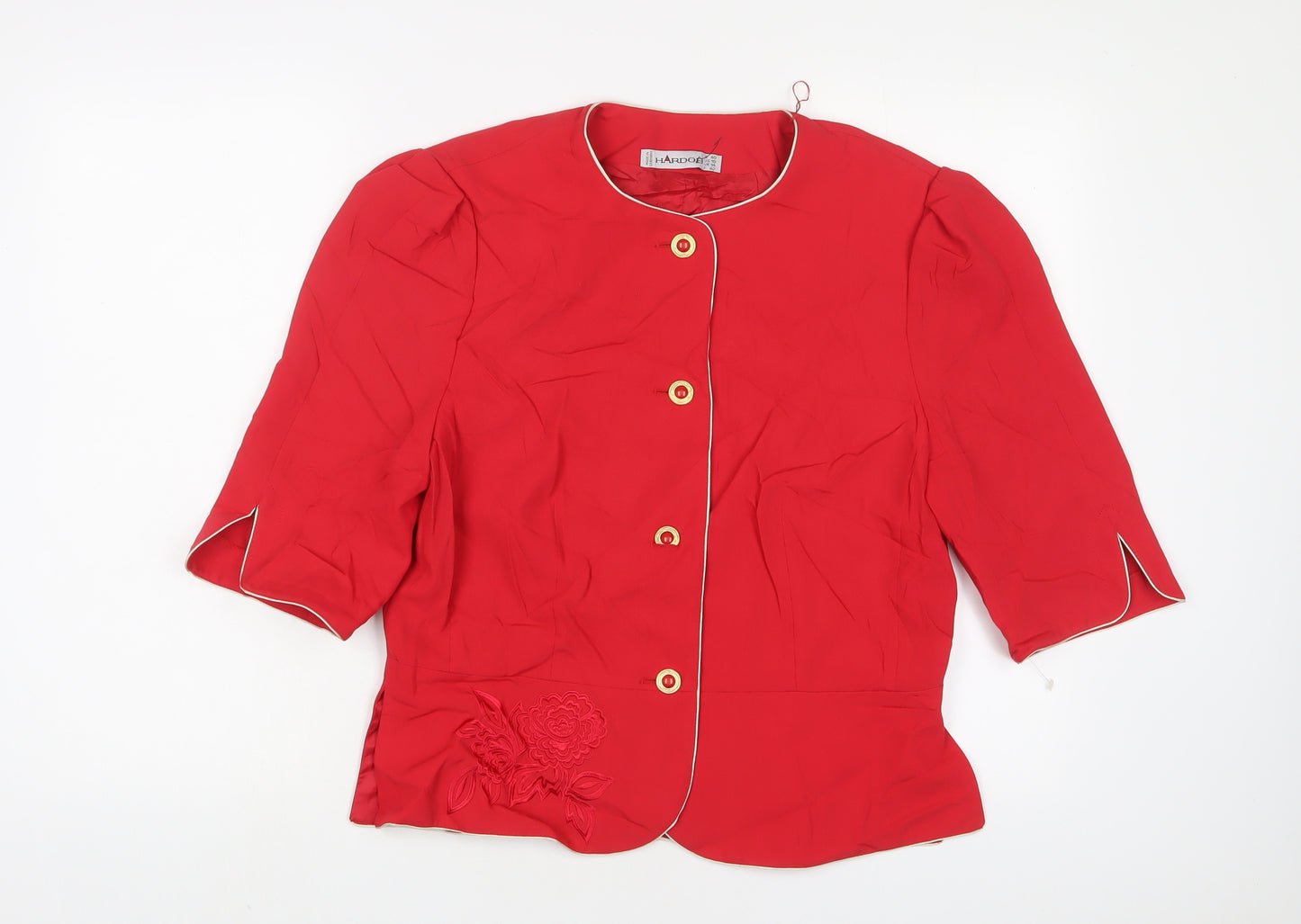 Hardob Womens Red Jacket Blazer Size 14 Button - Embroidered