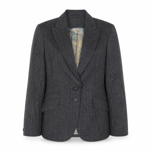 Front view of Next women’s grey striped jacket blazer, size UK 16, button