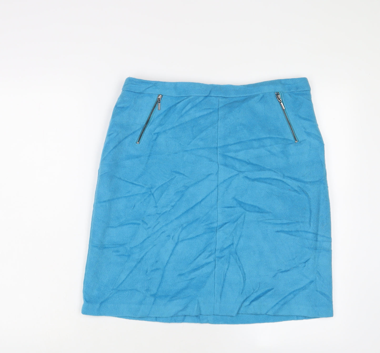 Marks and Spencer Womens Blue Wool A-Line Skirt Size 14 Zip - Zips