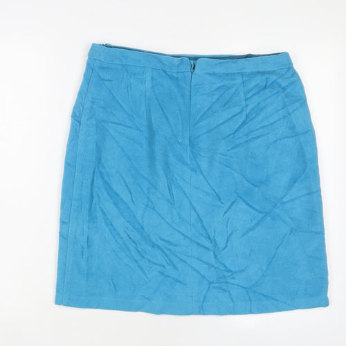 Marks and Spencer Womens Blue Wool A-Line Skirt Size 14 Zip - Zips