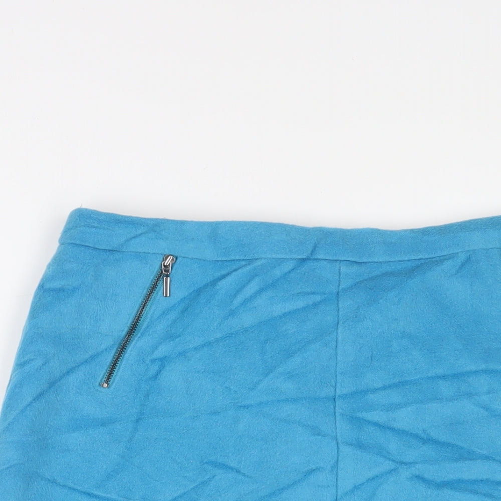 Marks and Spencer Womens Blue Wool A-Line Skirt Size 14 Zip - Zips