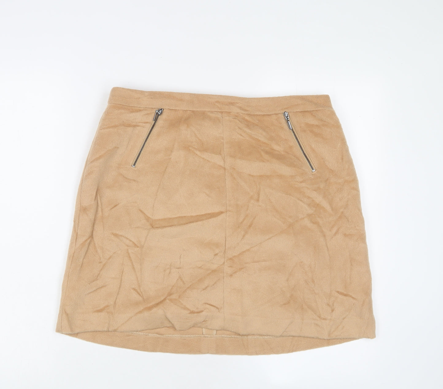 Marks and Spencer Womens Brown Wool A-Line Skirt Size 14 Zip