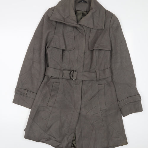 Marks and Spencer Womens Grey Overcoat Coat Size 14 Button - Belted