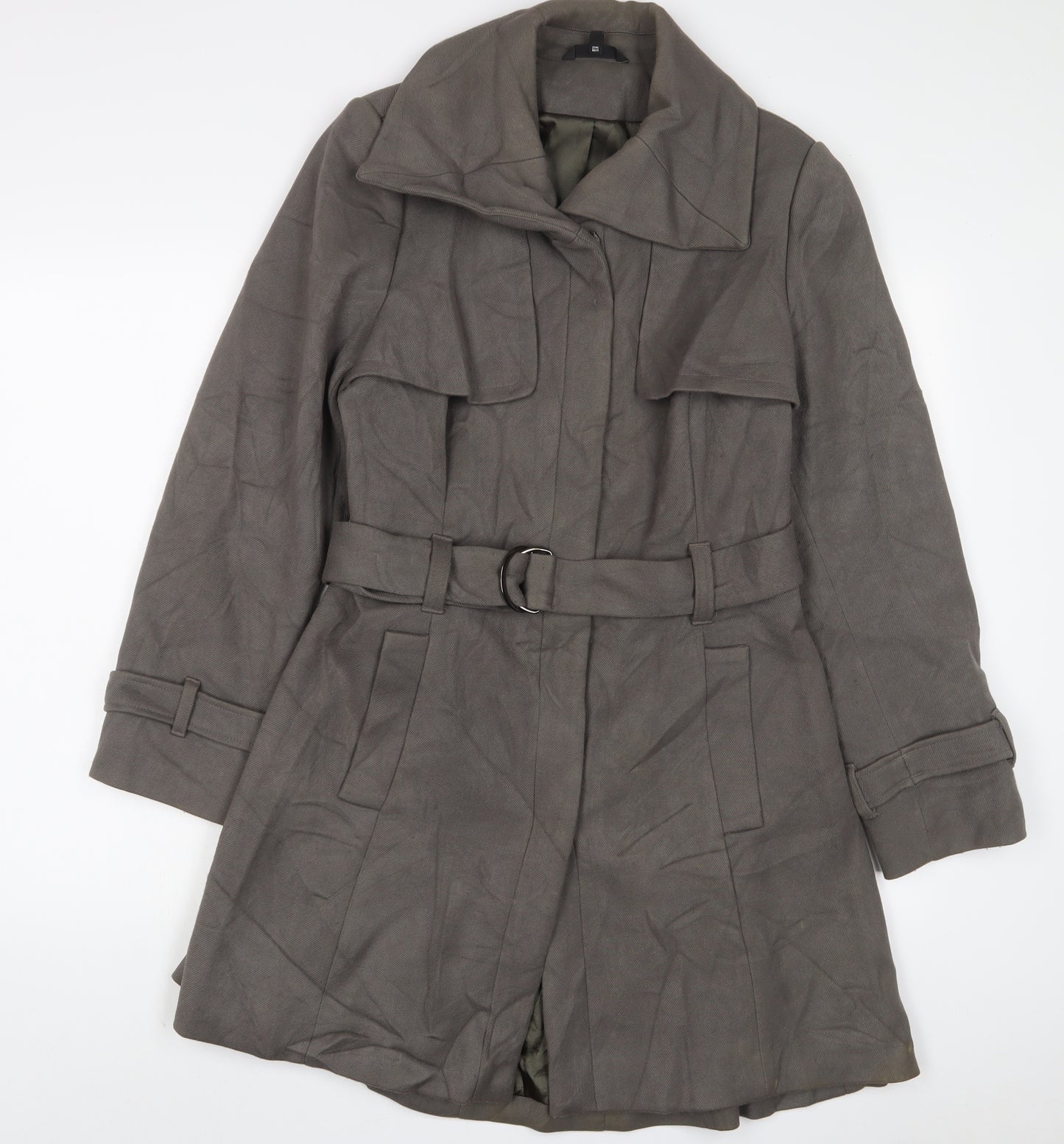 Marks and Spencer Womens Grey Overcoat Coat Size 14 Button - Belted