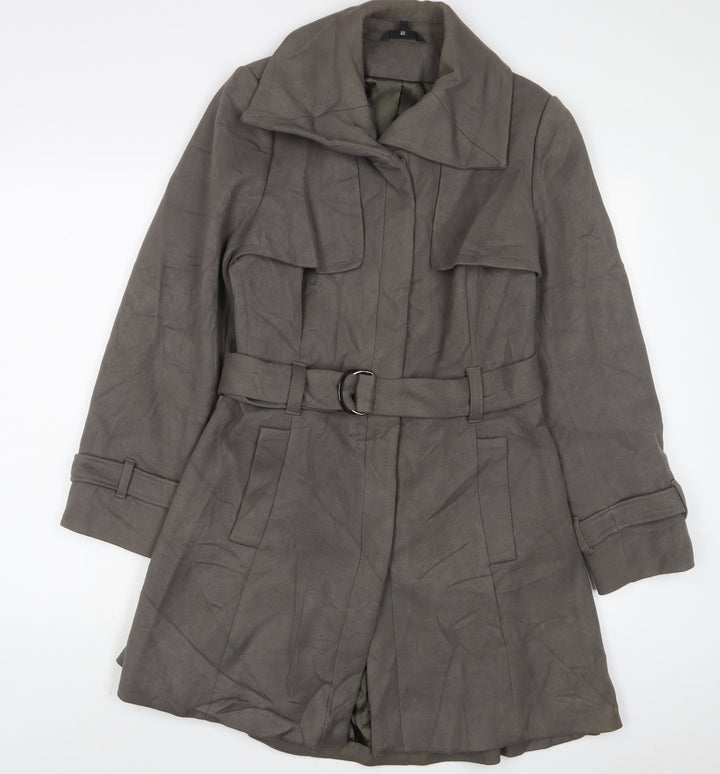 Marks and Spencer Womens Grey Overcoat Coat Size 14 Button - Belted
