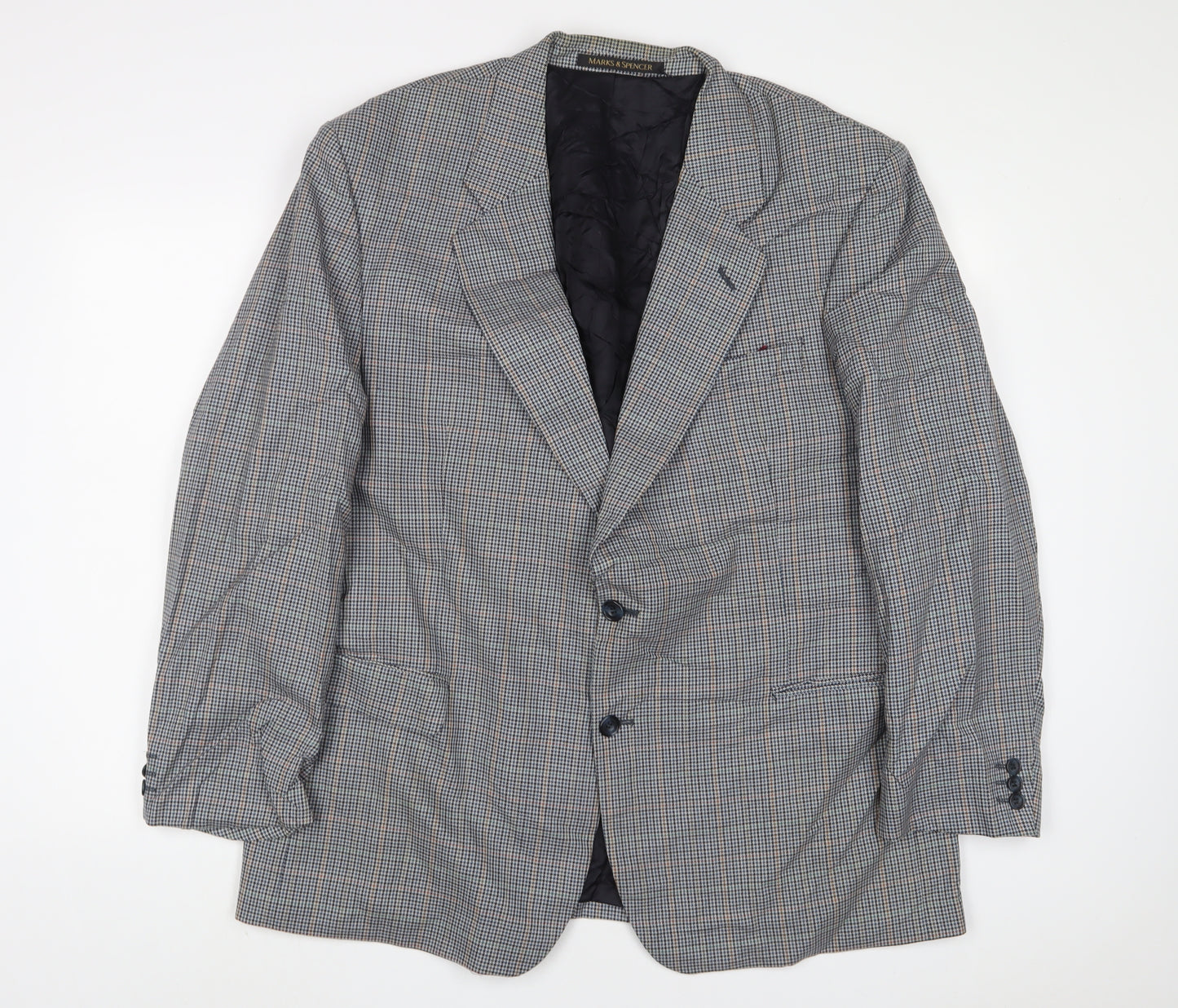 Marks and Spencer Mens Grey Plaid Wool Jacket Suit Jacket Size 46 Regular