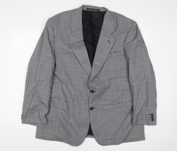 Marks and Spencer Mens Grey Plaid Wool Jacket Suit Jacket Size 46 Regular