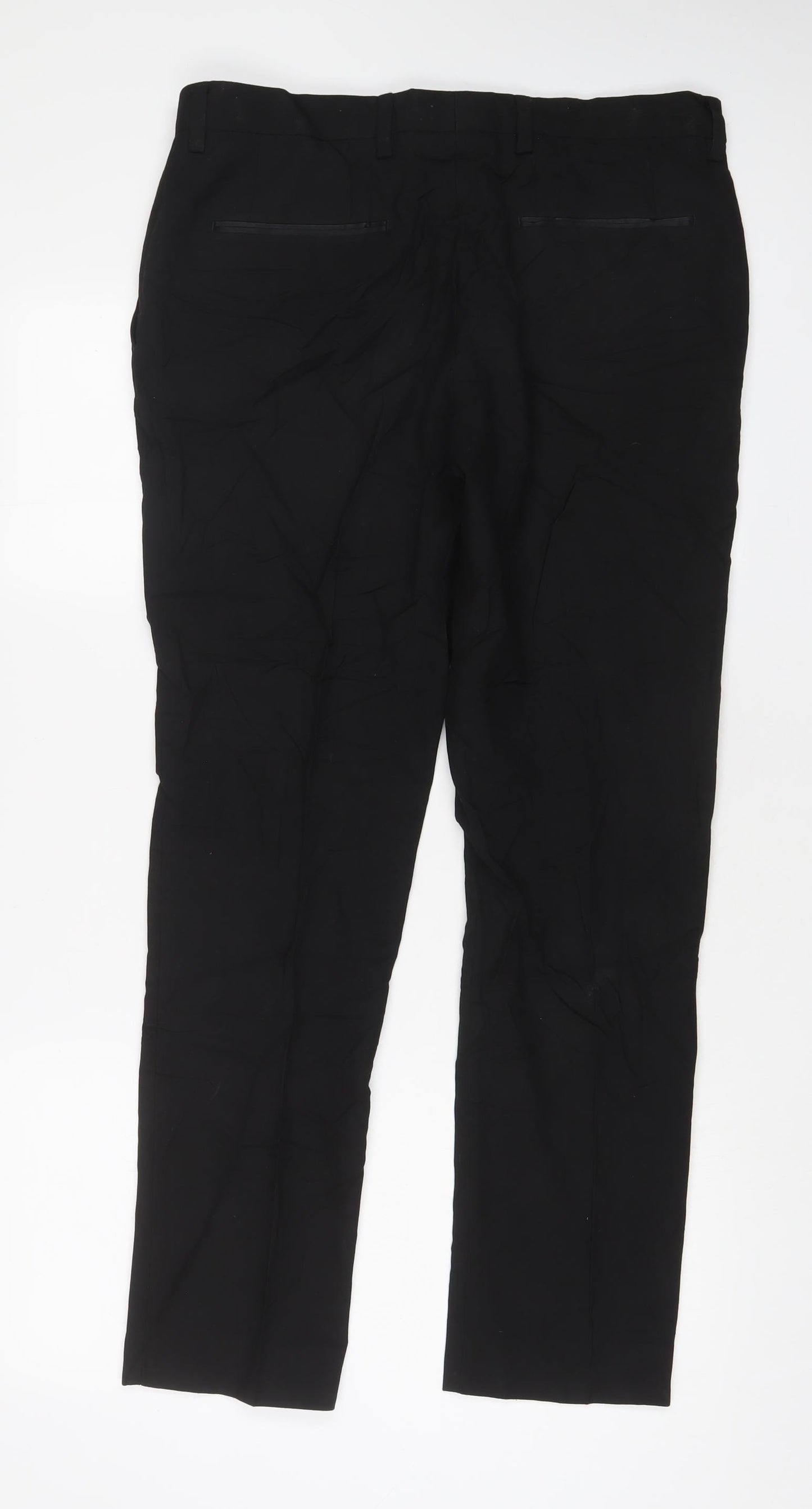 NEXT Mens Black Polyester Trousers Size 32 in L31 in Regular Hook & Eye