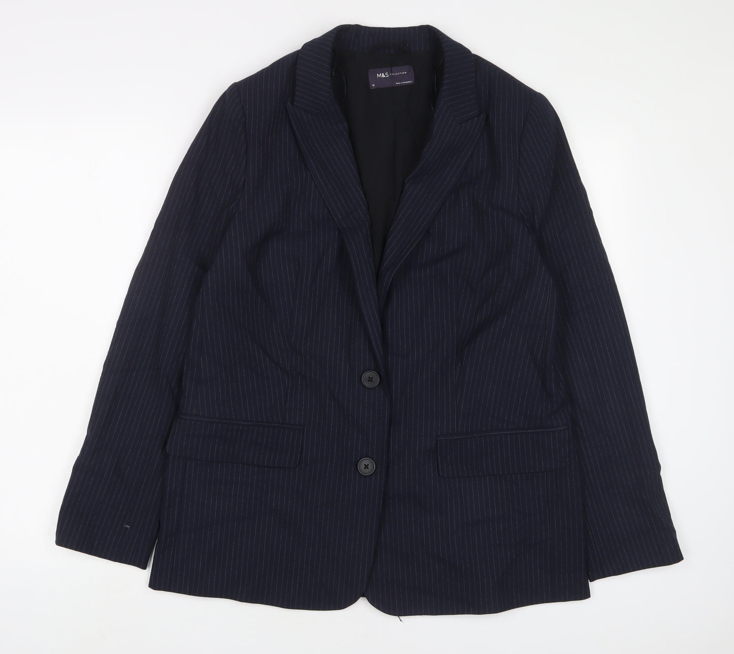 Marks and Spencer Womens Blue Striped Jacket Blazer Size 12 Button