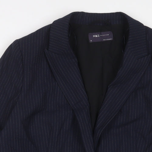Marks and Spencer Womens Blue Striped Jacket Blazer Size 12 Button