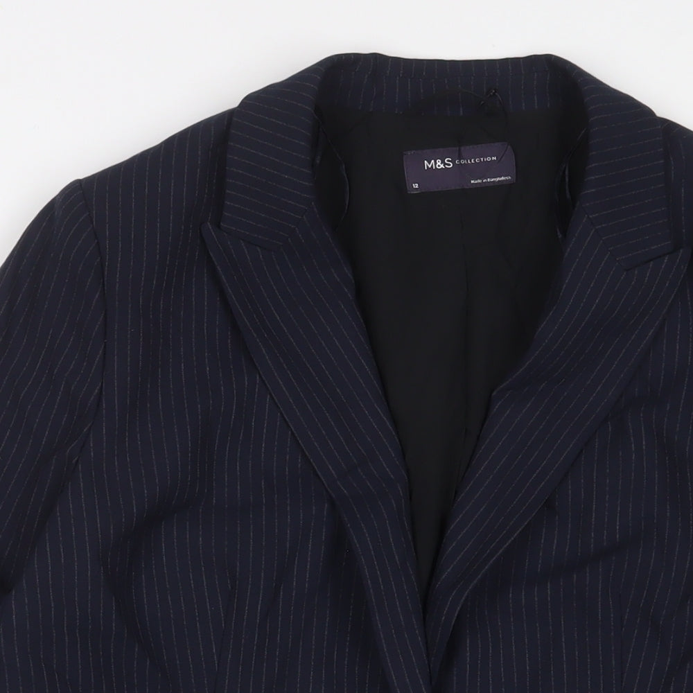 Marks and Spencer Womens Blue Striped Jacket Blazer Size 12 Button