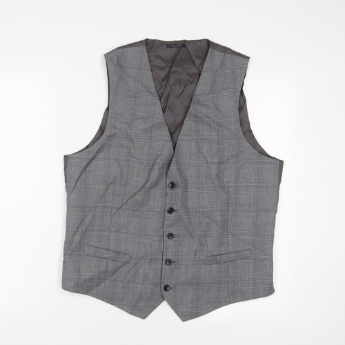 Marks and Spencer Mens Grey Plaid Polyester Jacket Suit Waistcoat Size 42 Regular