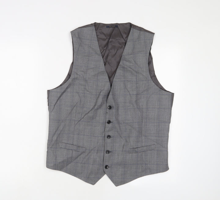 Marks and Spencer Mens Grey Plaid Polyester Jacket Suit Waistcoat Size 42 Regular