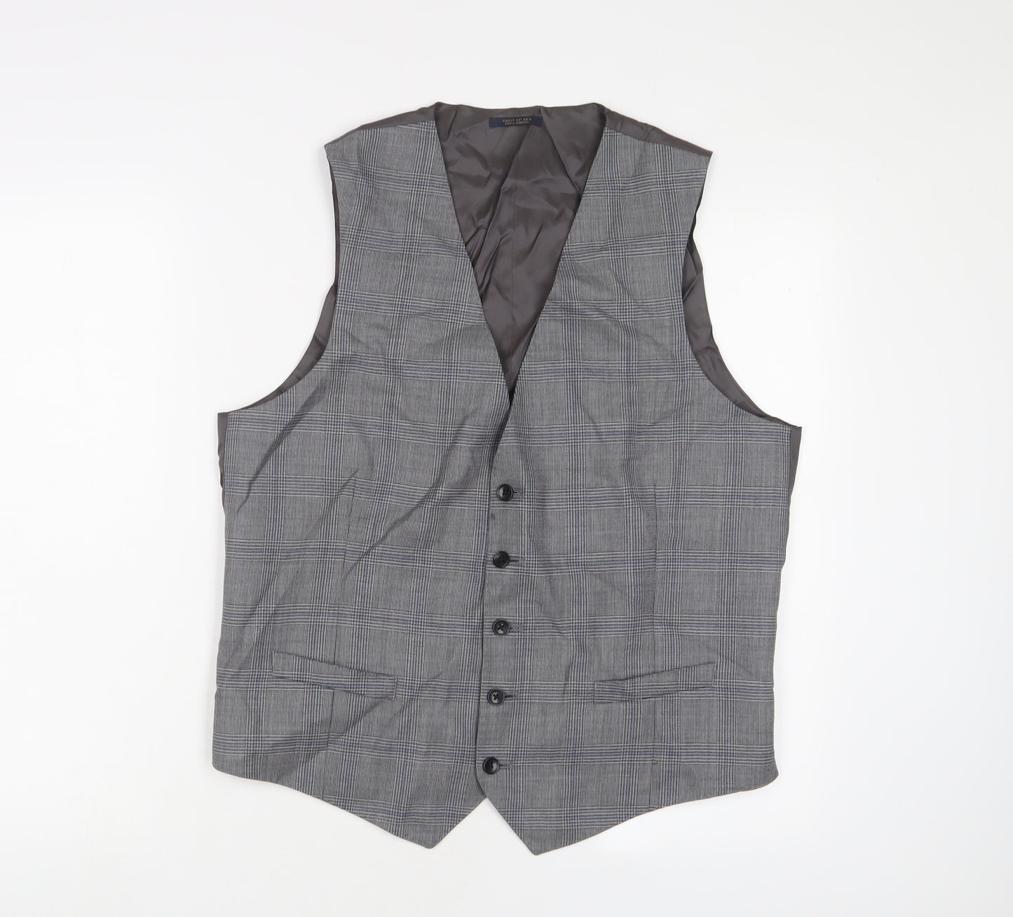 Marks and Spencer Mens Grey Plaid Polyester Jacket Suit Waistcoat Size 42 Regular