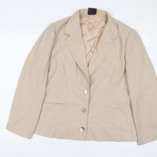 Frank Usher Womens Beige Striped Jacket Blazer Size 18 Button