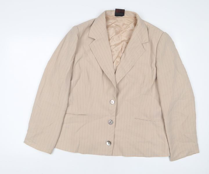 Frank Usher Womens Beige Striped Jacket Blazer Size 18 Button