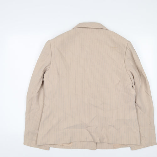Frank Usher Womens Beige Striped Jacket Blazer Size 18 Button