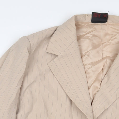 Frank Usher Womens Beige Striped Jacket Blazer Size 18 Button