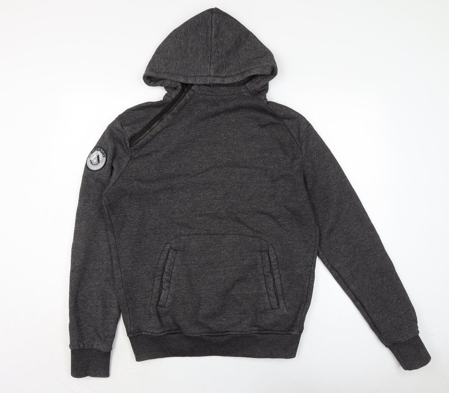 Superdry Mens Grey Cotton Pullover Hoodie Size M - Logo on arm and back.