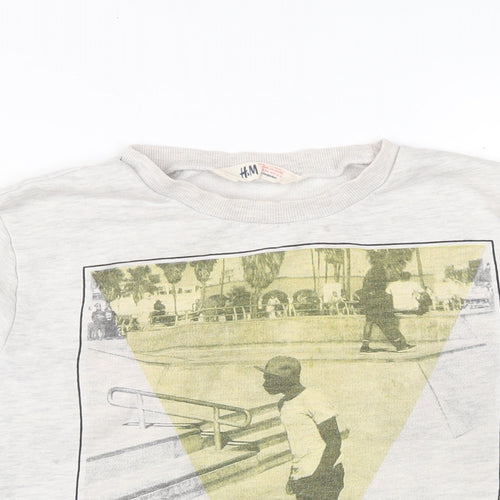 H&M Boys Grey Cotton Basic T-Shirt Size 11-12 Years Crew Neck