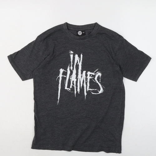 In Flames Boys Grey Houndstooth Cotton Basic T-Shirt Size 12-13 Years Crew Neck