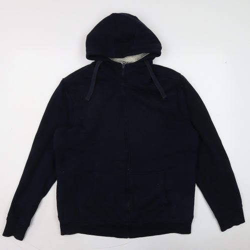 TEX Mens Blue Cotton Full Zip Hoodie Size L