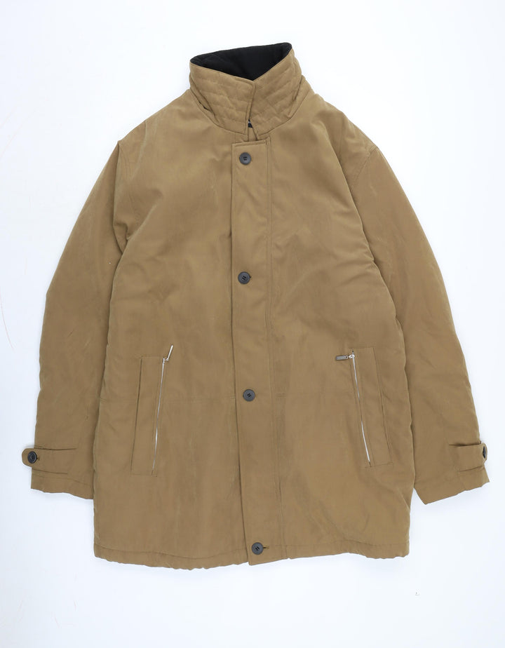 Downstairs Mens Brown Overcoat Coat Size 44 Zip