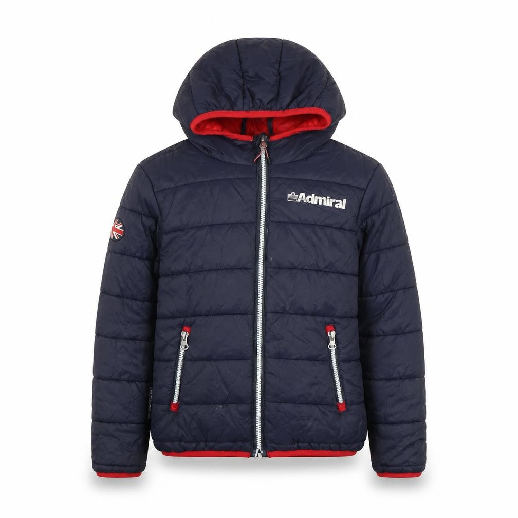 Front view of Admiral boys’ blue puffer jacket jacket, size 6, years zip
