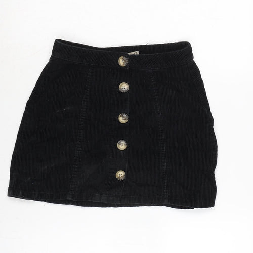 Denim & Co. Womens Black Cotton A-Line Skirt Size 6 Button
