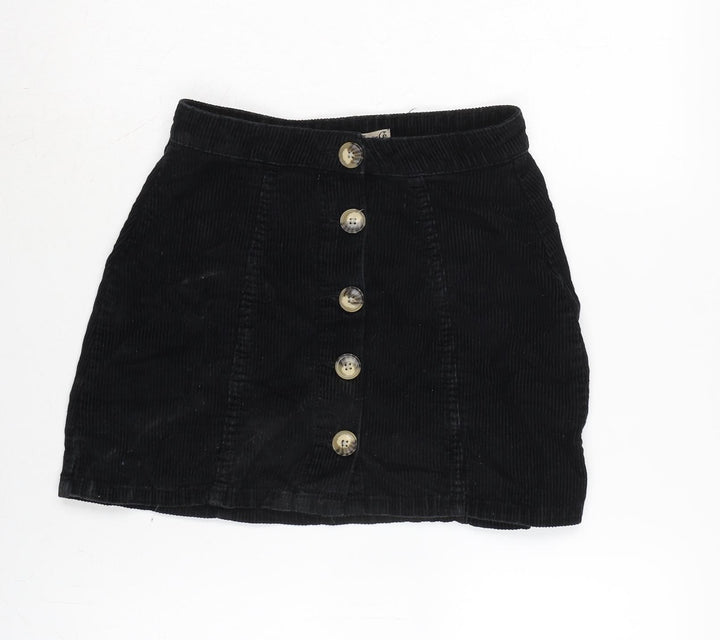 Denim & Co. Womens Black Cotton A-Line Skirt Size 6 Button