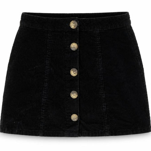 Denim & Co. Womens Black Cotton A-Line Skirt Size 6 Button