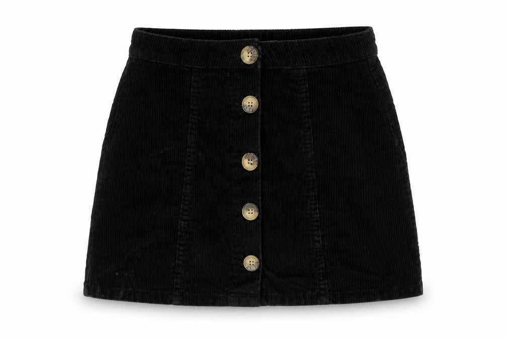 Denim & Co. Womens Black Cotton A-Line Skirt Size 6 Button