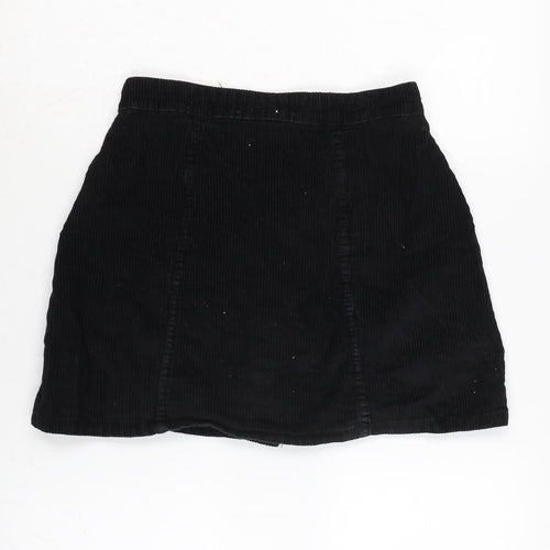 Denim & Co. Womens Black Cotton A-Line Skirt Size 6 Button