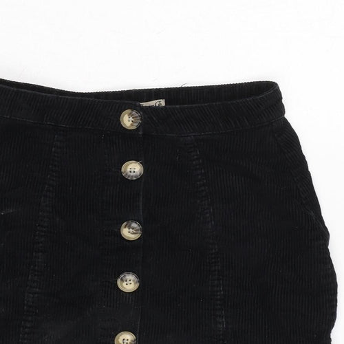 Denim & Co. Womens Black Cotton A-Line Skirt Size 6 Button