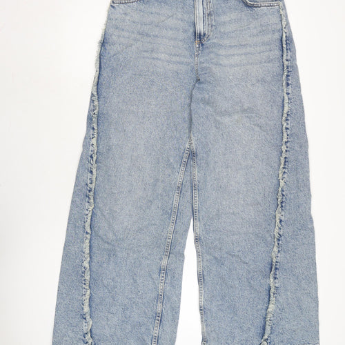 Rita ora Womens Blue Cotton Wide-Leg Jeans Size 10 L29.5 in Regular Zip
