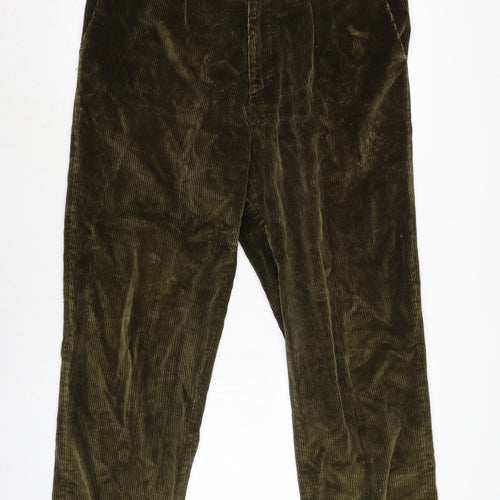 Joseph Turner Mens Green Cotton Trousers Size 38 in L28 in Regular Zip