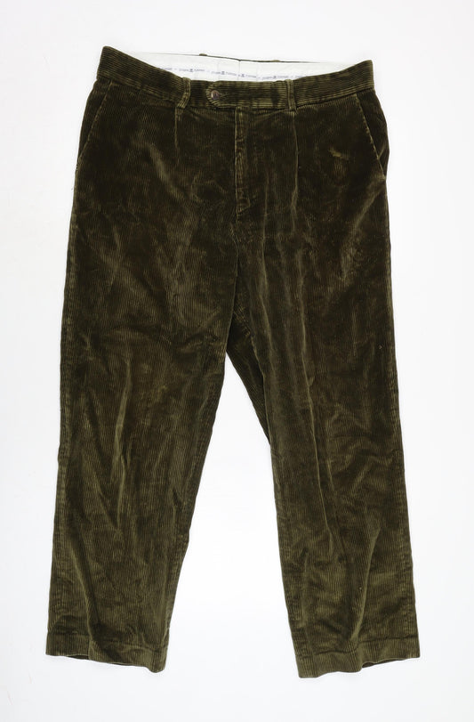 Joseph Turner Mens Green Cotton Trousers Size 38 in L28 in Regular Zip