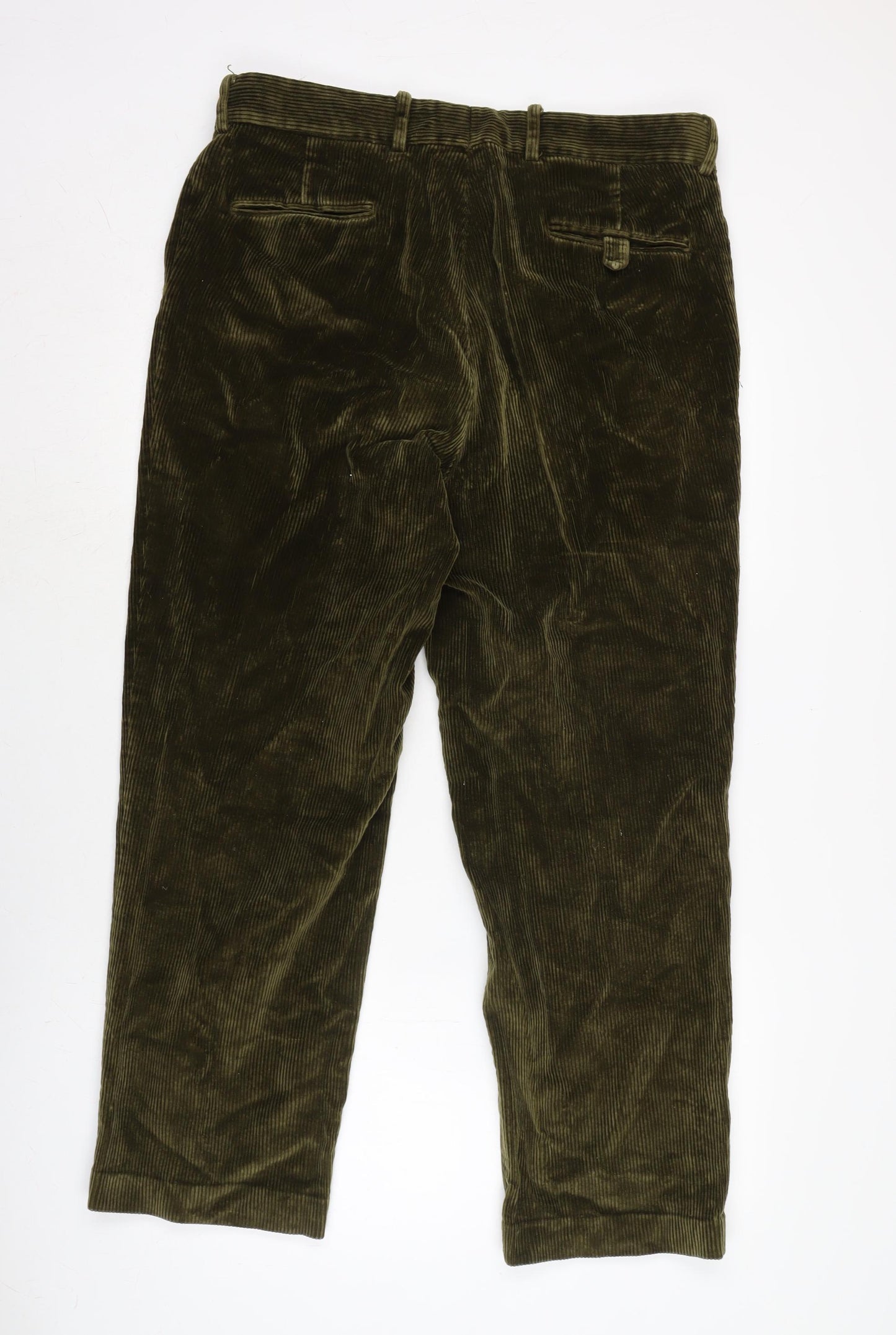 Joseph Turner Mens Green Cotton Trousers Size 38 in L28 in Regular Zip