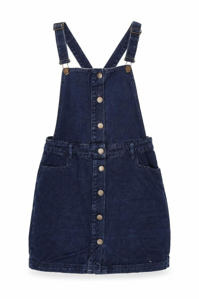 NEXT Womens Blue Cotton Pinafore/Dungaree Dress Size 12 Square Neck Snap - Adjustable Straps