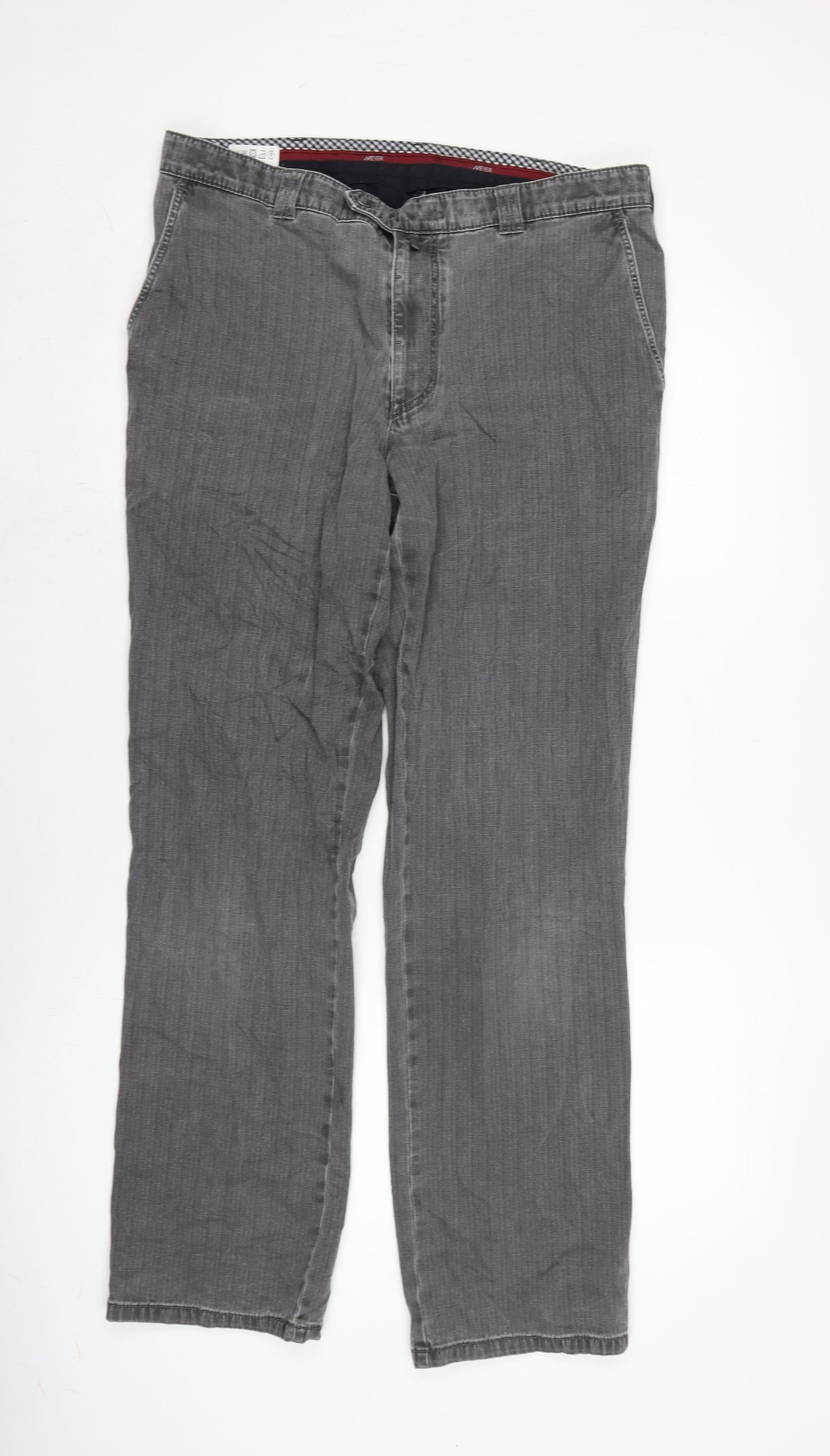 Meyer Mens Grey Cotton Trousers Size 36 in L32 in Regular Zip
