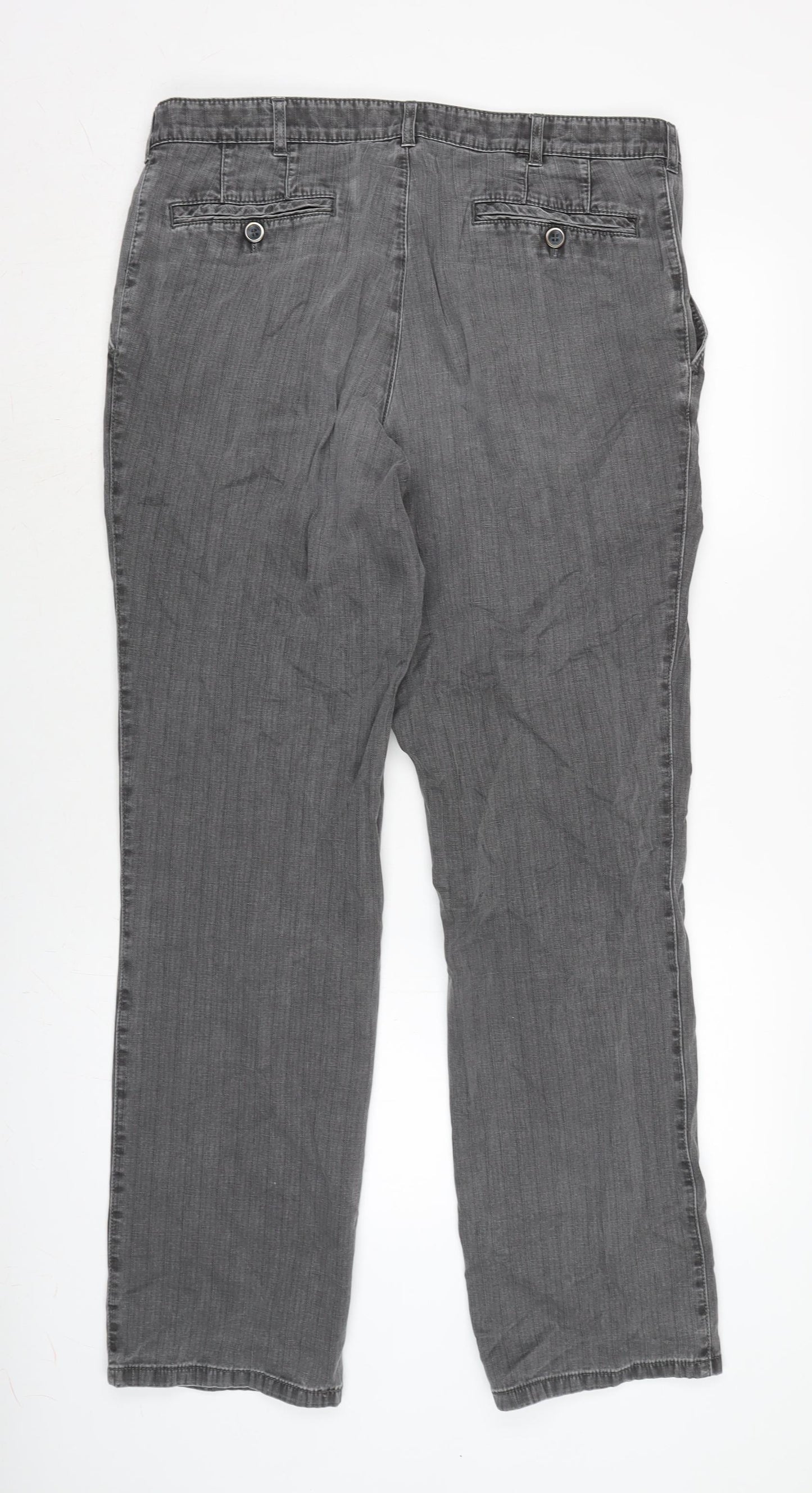 Meyer Mens Grey Cotton Trousers Size 36 in L32 in Regular Zip