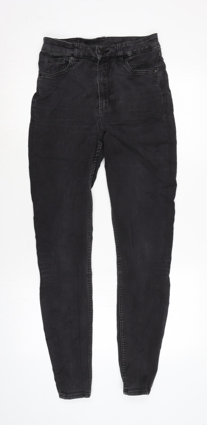 Monki Womens Grey Cotton Blend Tapered Jeans Size 28 in L29 in Slim Zip