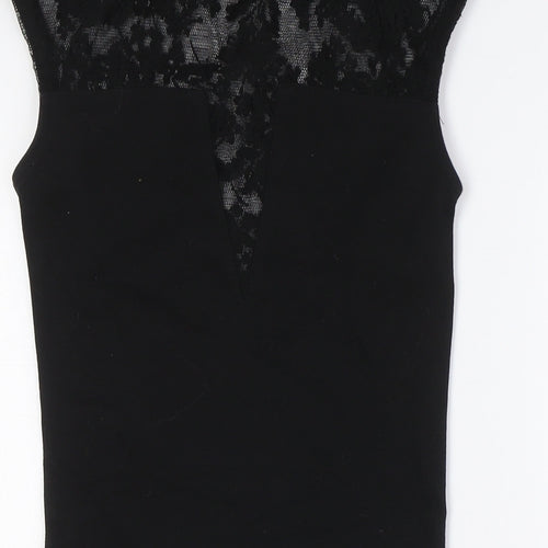 River Island Womens Black Cotton Pencil Dress Size 8 Round Neck - Lace Detail