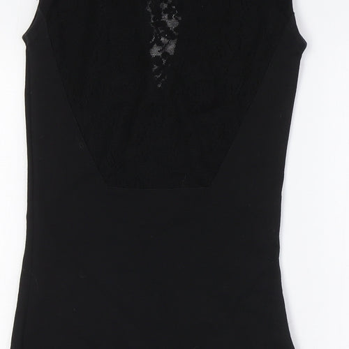 River Island Womens Black Cotton Pencil Dress Size 8 Round Neck - Lace Detail